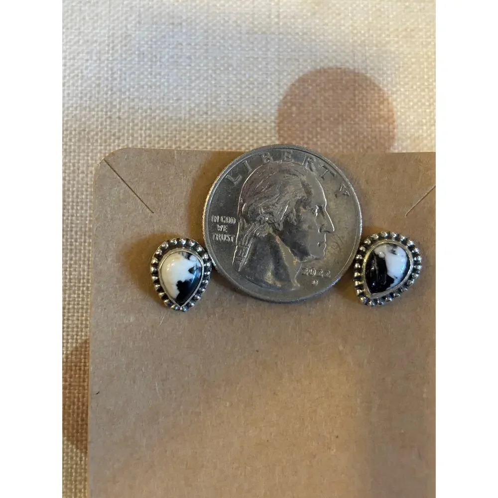 White Buffalo Teardrop Stud Earrings Sterling Silver |Petite Western Earrings